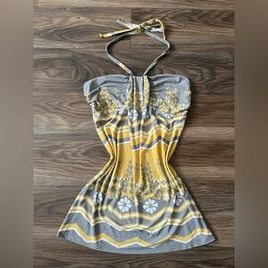 Charlotte Russe Gray and Mustard Strapless Halter Dress